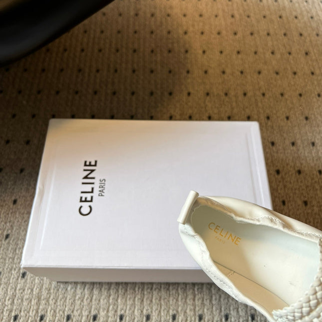 CELINE 26S LOAFERS IN WHITE WOVEN LAMBSKIN