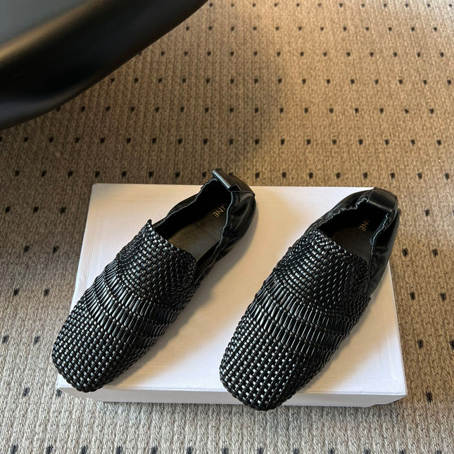 CELINE 26S LOAFERS IN BLACK WOVEN LAMBSKIN