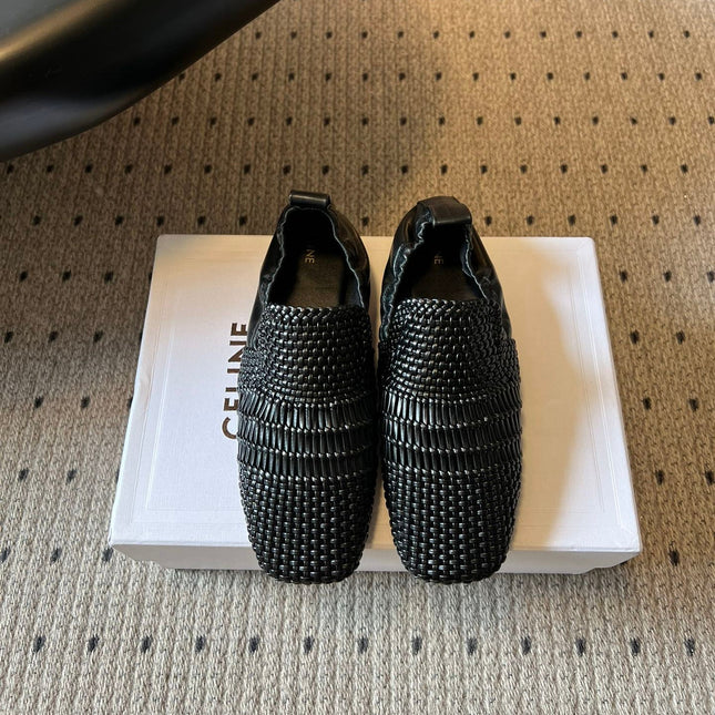 CELINE 26S LOAFERS IN BLACK WOVEN LAMBSKIN