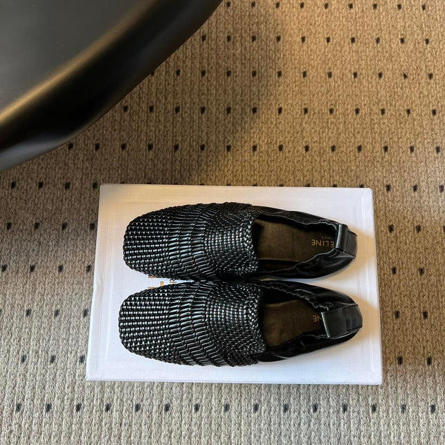 CELINE 26S LOAFERS IN BLACK WOVEN LAMBSKIN