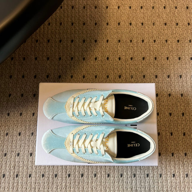 CELINE 26S SNEAKERS IN PASTEL BLUE VELVET