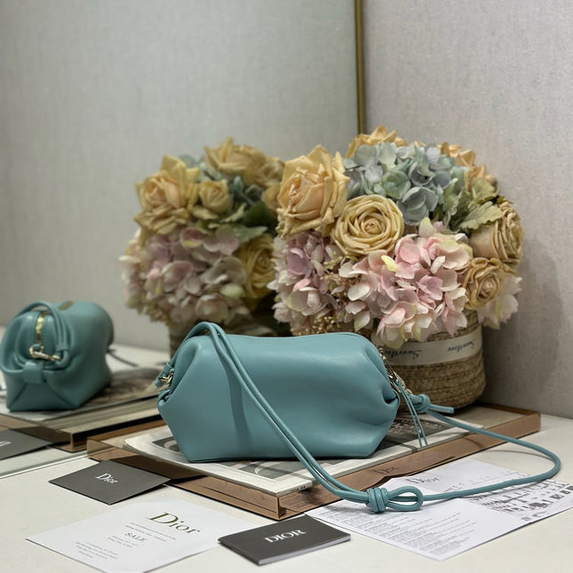 DIOR 26S BOW POUCH BAG 20 IN BLUE LAMBSKIN