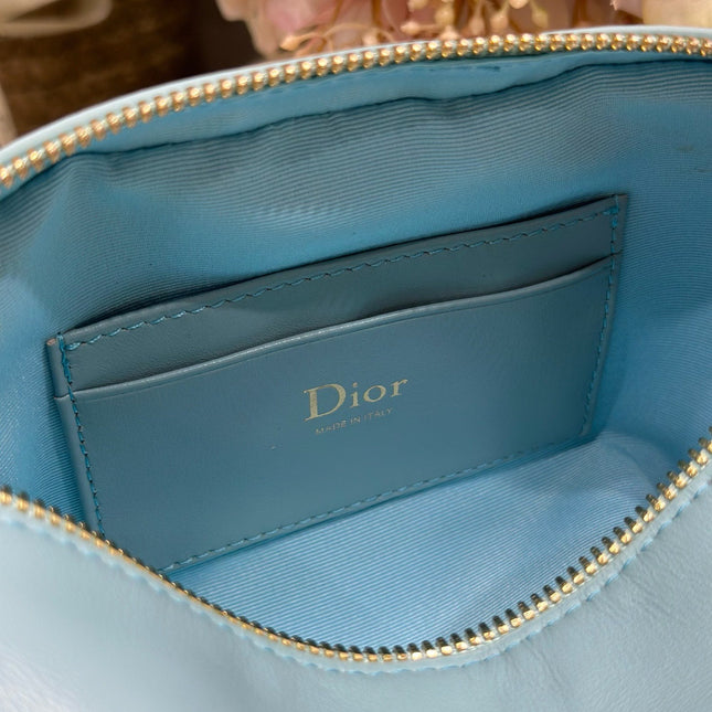DIOR 26S BOW POUCH BAG 20 IN BLUE LAMBSKIN