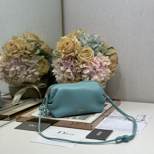 DIOR 26S BOW POUCH BAG 20 IN BLUE LAMBSKIN