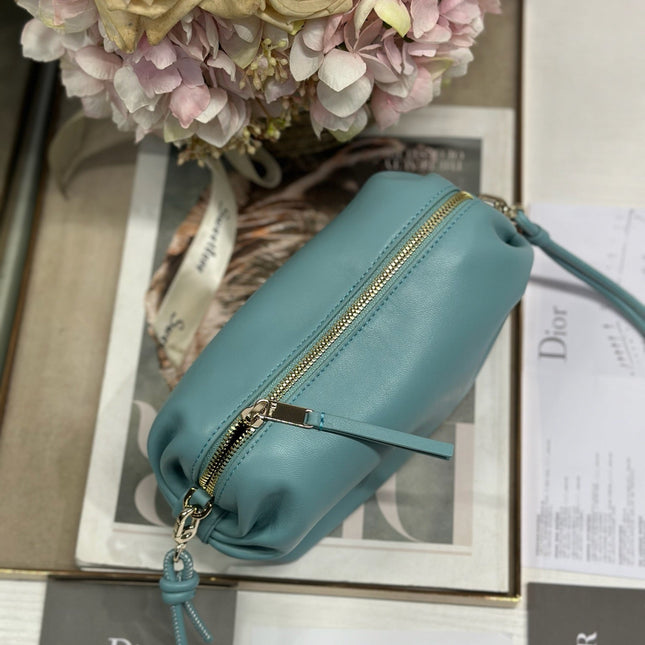 DIOR 26S BOW POUCH BAG 20 IN BLUE LAMBSKIN