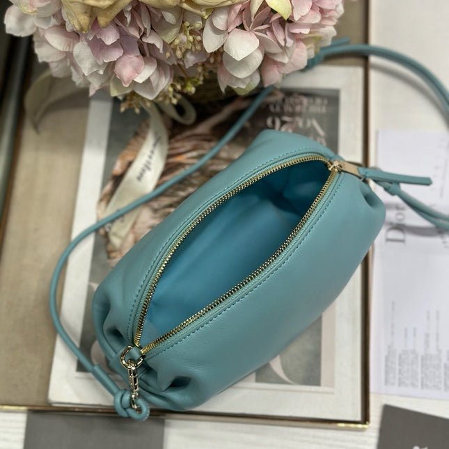 DIOR 26S BOW POUCH BAG 20 IN BLUE LAMBSKIN