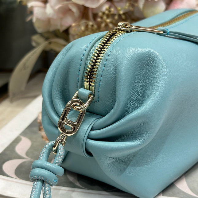 DIOR 26S BOW POUCH BAG 20 IN BLUE LAMBSKIN