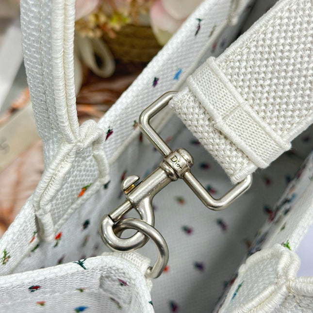DIOR 26S BOOK TOTE BAG 26 IN MULTICOLOR MICRO FLORAL BAYADERE FABRIC
