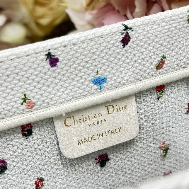 DIOR 26S BOOK TOTE BAG 26 IN MULTICOLOR MICRO FLORAL BAYADERE FABRIC