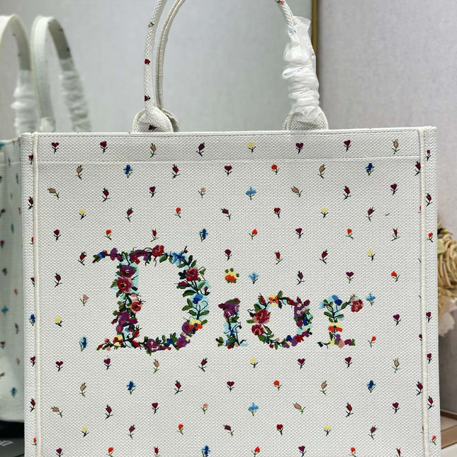 DIOR 26S BOOK TOTE BAG 42 IN MULTICOLOR MICRO FLORAL BAYADERE FABRIC