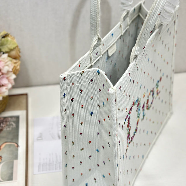 DIOR 26S BOOK TOTE BAG 42 IN MULTICOLOR MICRO FLORAL BAYADERE FABRIC