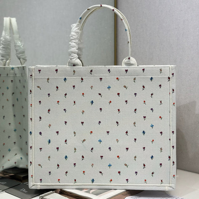 DIOR 26S BOOK TOTE BAG 42 IN MULTICOLOR MICRO FLORAL BAYADERE FABRIC