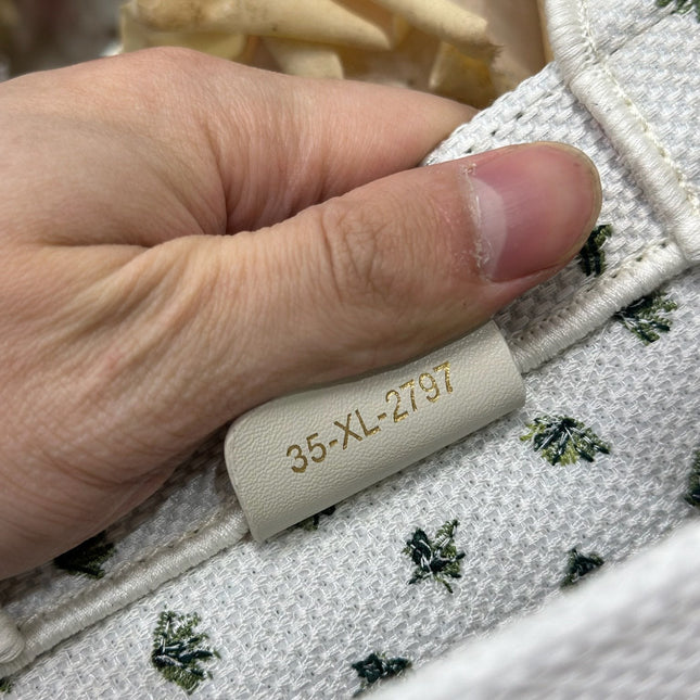 DIOR 26S BOOK TOTE BAG 26 IN WHITE FLORAL EMBROIDERY BAYADERE FABRIC