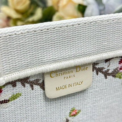 DIOR 26S BOOK TOTE BAG 36 IN BEIGE BAYADERE FABRIC D-STRIPES EMBROIDERY