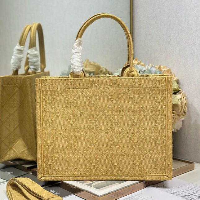 DIOR 26S BOOK TOTE BAG 36 IN BEIGE BAYADERE FABRIC D-STRIPES EMBROIDERY