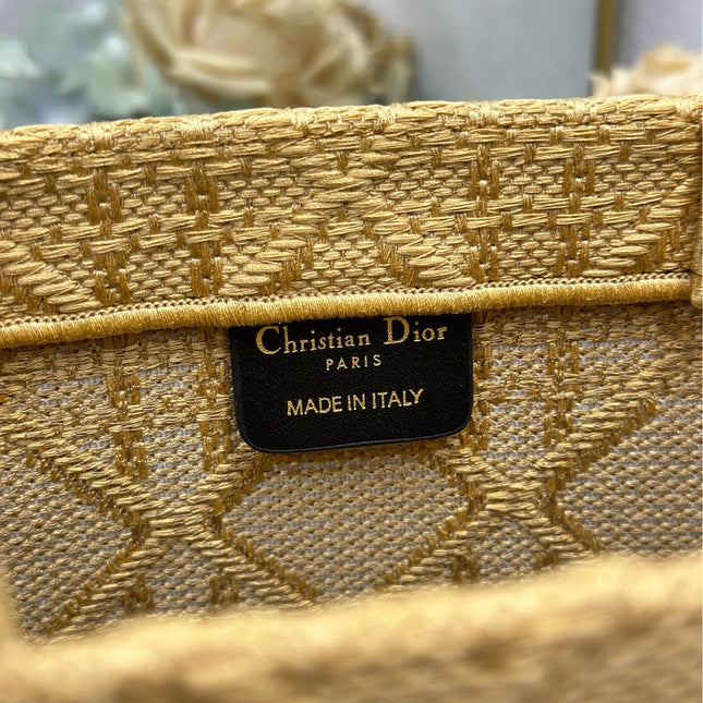 DIOR 26S BOOK TOTE BAG 42 IN BEIGE BAYADERE FABRIC D-STRIPES EMBROIDERY