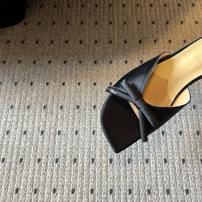 DIOR 26S OBLIQUE BOW MULE IN BLACK SATIN