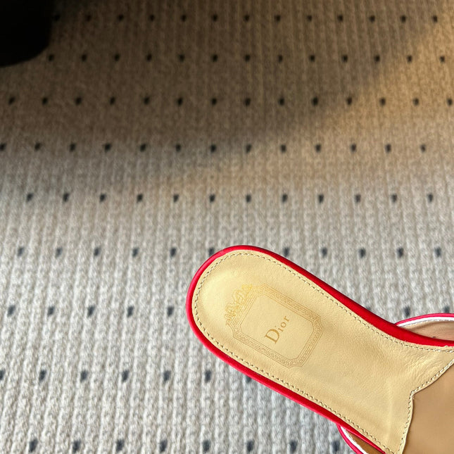 DIOR 26S OBLIQUE BOW MULE IN RED SATIN