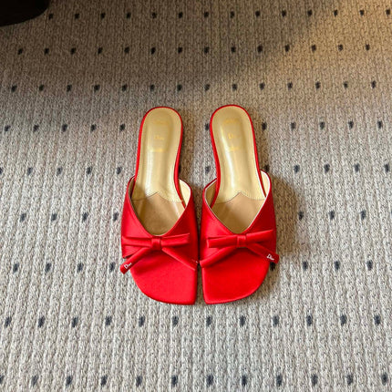 DIOR 26S OBLIQUE BOW MULE IN RED SATIN