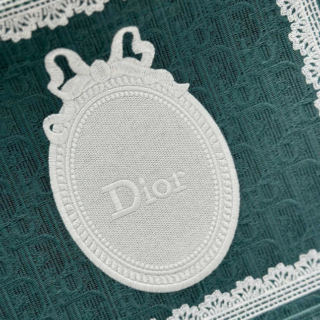 DIOR 26S BOOK TOTE BAG 26 IN TEAL GREEN AND WHITE BAYADERE FABRIC