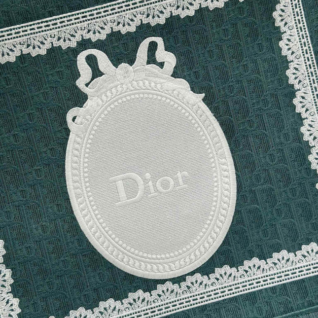 DIOR 26S BOOK TOTE BAG 42 IN TEAL GREEN AND WHITE BAYADERE FABRIC