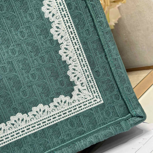 DIOR 26S BOOK TOTE BAG 42 IN TEAL GREEN AND WHITE BAYADERE FABRIC