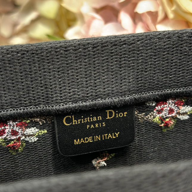 DIOR 26S BOOK TOTE BAG 26 IN BLACK PATTERNED BAYADERE FABRIC
