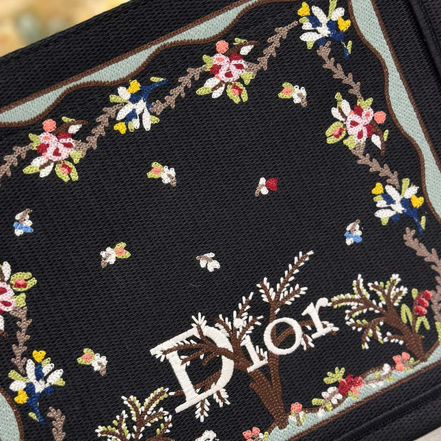 DIOR 26S BOOK TOTE BAG 26 IN BLACK PATTERNED BAYADERE FABRIC