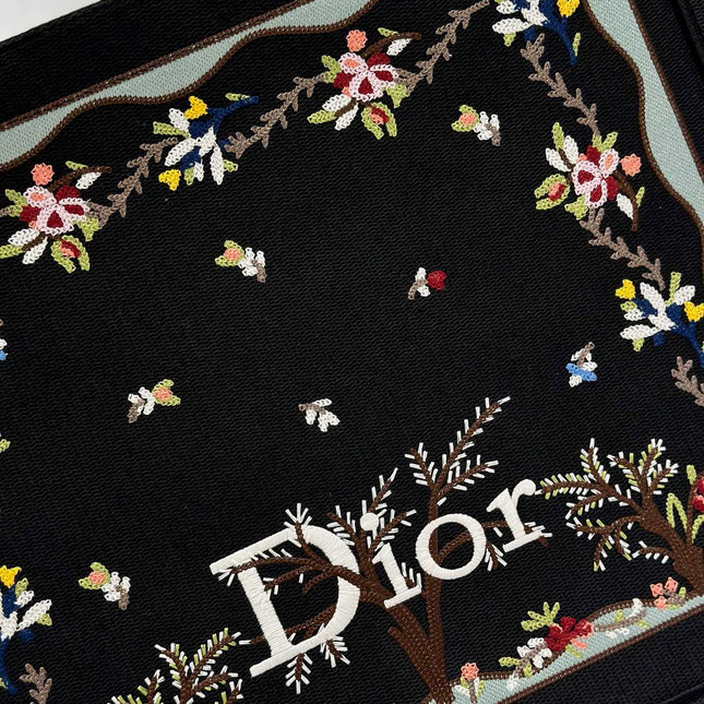 DIOR 26S BOOK TOTE BAG 42 IN BLACK PATTERNED BAYADERE FABRIC
