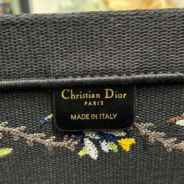 DIOR 26S BOOK TOTE BAG 42 IN BLACK PATTERNED BAYADERE FABRIC