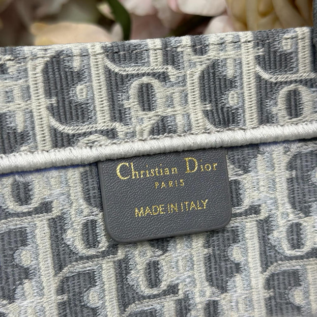DIOR 26S BOOK TOTE BAG 36 IN GREY AND BEIGE FABRIC OBLIQUE FABRIC