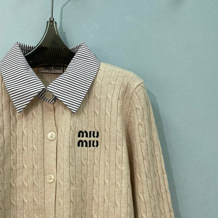 MIUMIU 26S SHIRT-COLLAR CABLE-KNIT CARDIGAN 1391