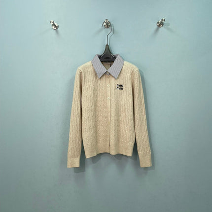 MIUMIU 26S SHIRT-COLLAR CABLE-KNIT CARDIGAN 1391