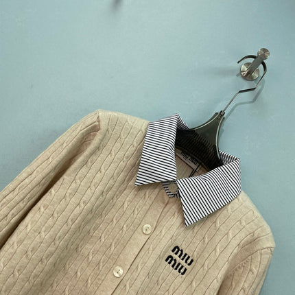 MIUMIU 26S SHIRT-COLLAR CABLE-KNIT CARDIGAN 1391