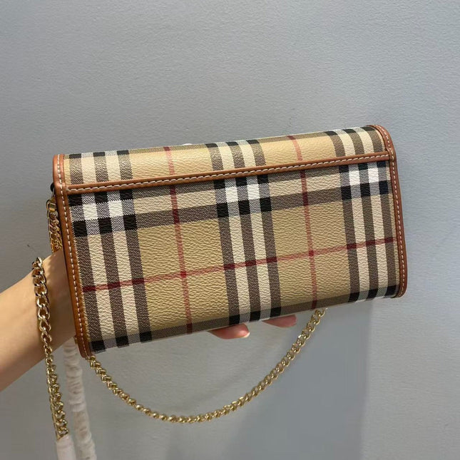 BBR CHECK CHAIN STRAP WALLET IN BEIGE CALFSKIN