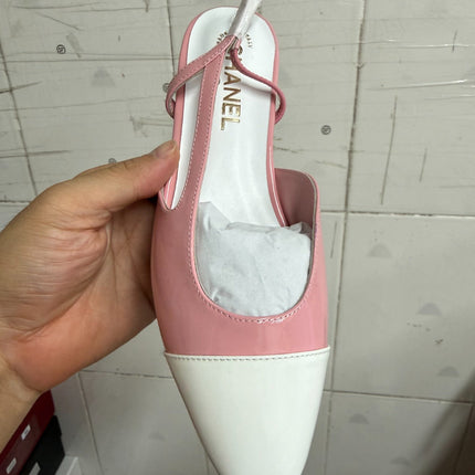 CHANEL 26S SLINGBACK SHOE FLATS IN PINK AND WHITE CALFSKIN