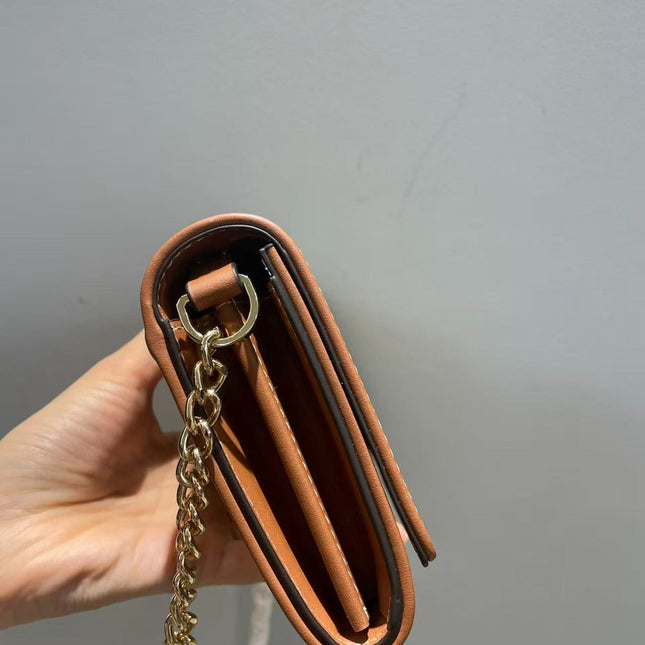 BBR CHECK CHAIN STRAP WALLET IN BEIGE CALFSKIN