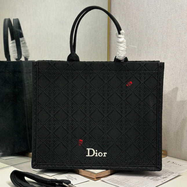 DIOR 26S BOOK TOTE BAG 42 IN BLACK BAYADERE FABRIC