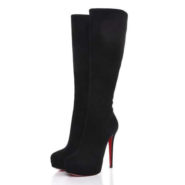 CL HIGH BOOTS IN BLACK SUEDE WITH RED SOLE