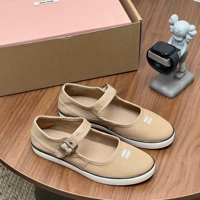 MIU MIU 26S MESH FLATS IN BEIGE CANVAS 86026