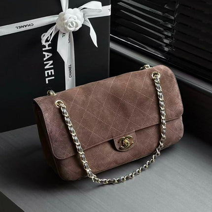 CHANEL 26S CLASSIC FLAP BAG IN BROWN SUEDE GOLD HARDWARE
