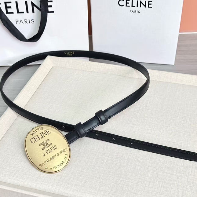 CELINE 26S OVAL BUCKLE BELT IN BLACK CALFSKIN