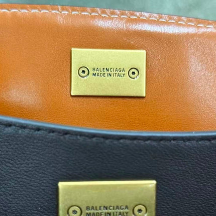 BALENCIAGA 26S TOP HANDLE BAG IN WHITE CANVAS & BROWN LEATHER