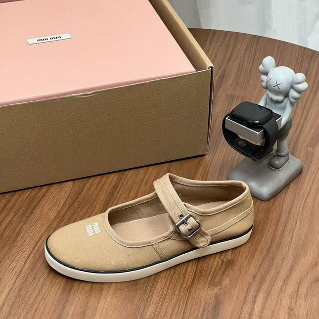 MIU MIU 26S MESH FLATS IN BEIGE CANVAS 86026