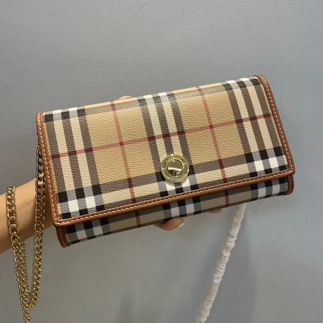 BBR CHECK CHAIN STRAP WALLET IN BEIGE CALFSKIN
