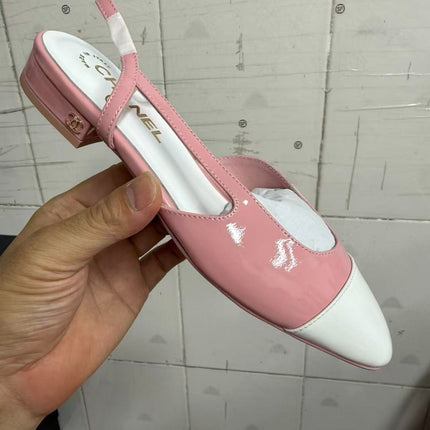 CHANEL 26S SLINGBACK SHOE FLATS IN PINK AND WHITE CALFSKIN