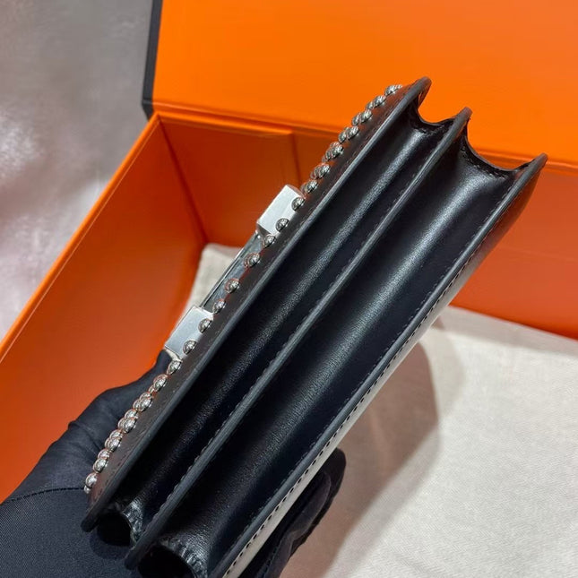 CONSTANCE CLOUTÉ BLACK BOX 24 IN BLACK CALFSKIN PALLADIUM HARDWARE