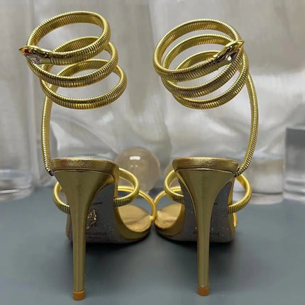 RENE CAOVILLA 26S STILETTO SANDALS 95 MM IN METALIC GOLD 01