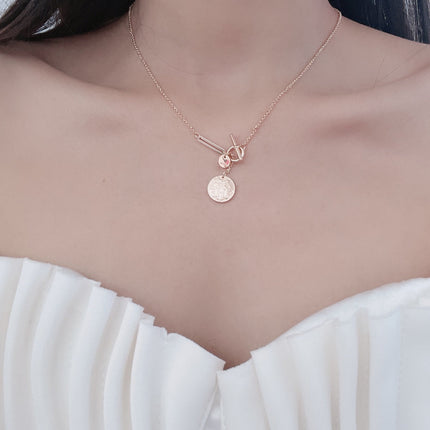 HM ROUND CARD SILVER PINK GOLD DROP NECKLACE