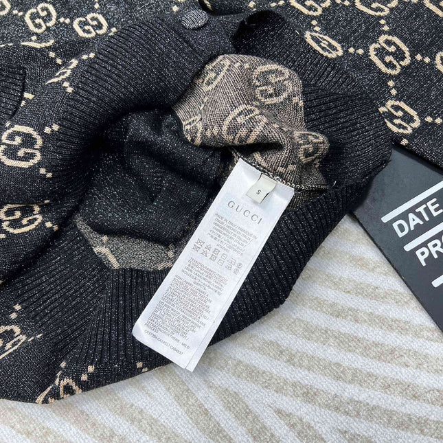 GG V-Neck Long Sleeve Cardigan Black Beige Monogram